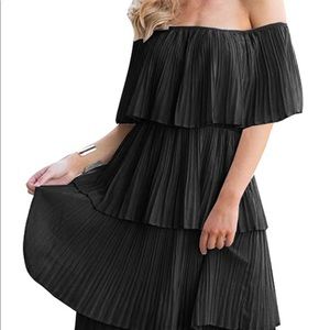 black tiered midi dress